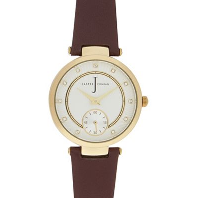 Ladies' brown leather T-bar watch